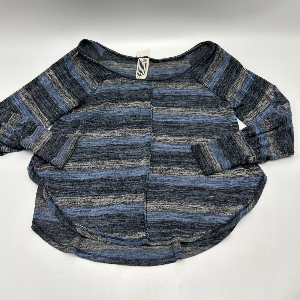 Free People Oversized Sweater Women’s Size XS Blue Gray Stripe Boat Neck